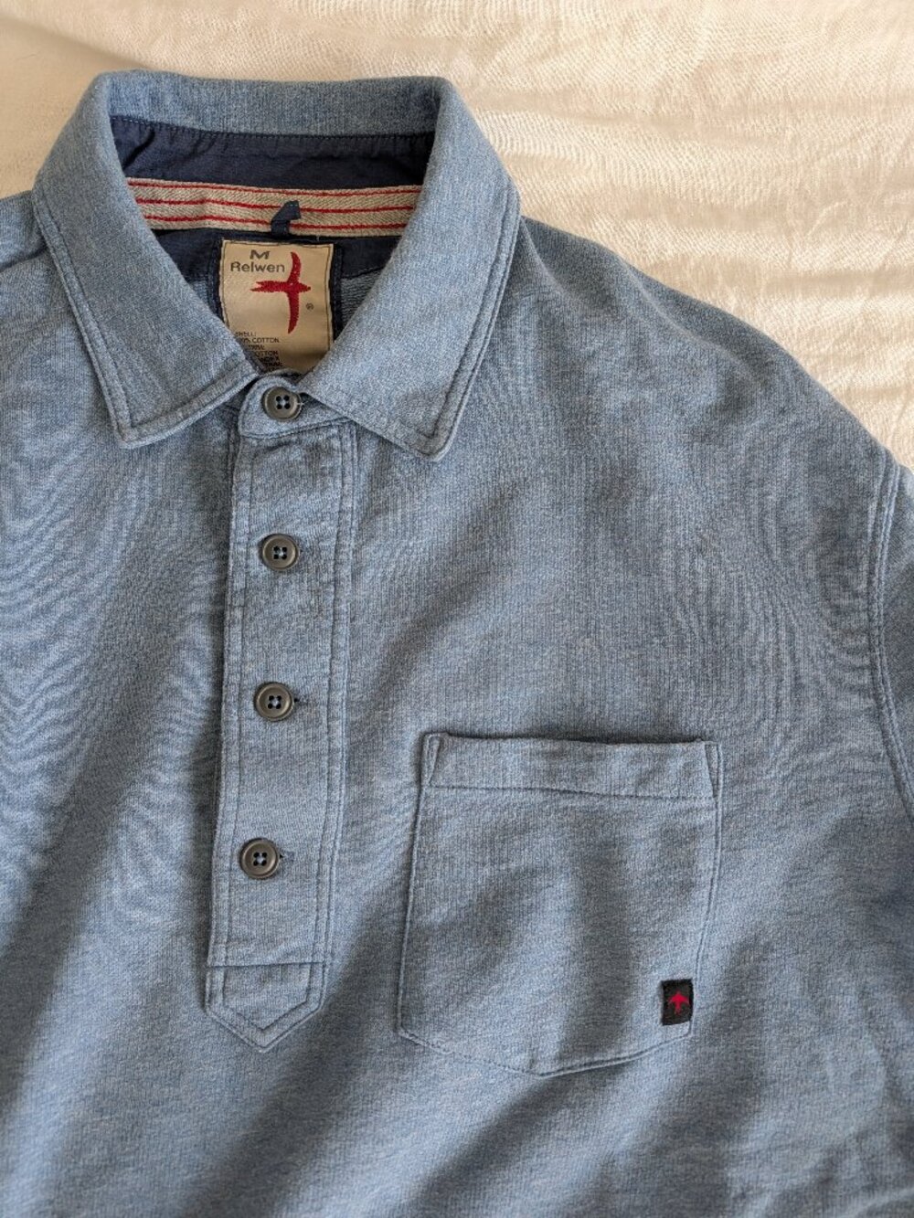 Relwen Loopback Longsleeve Polo - Blue Steel Heather - Size Medium